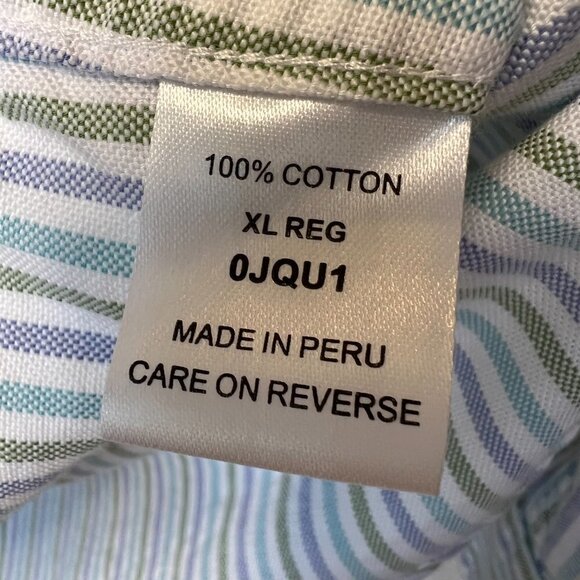 L.L. Bean Shirt Mens SZ XL Blue, Green & White Striped Cotton Button Down Preppy - Picture 10 of 15